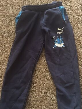 Puma Navy Blue Sweatpants with Light Blue Shark Accent